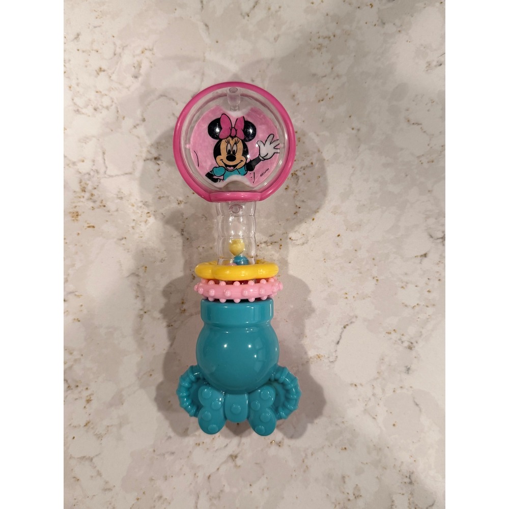 Disney Minnie Mouse Baby Rattle Spinner Toy Pink Teal Bow Textured Sensory Toy